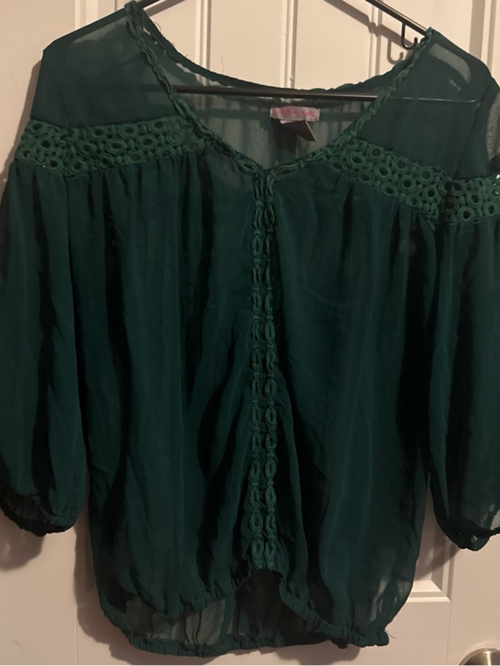 Sheer Green Boho Peasant Top - Women